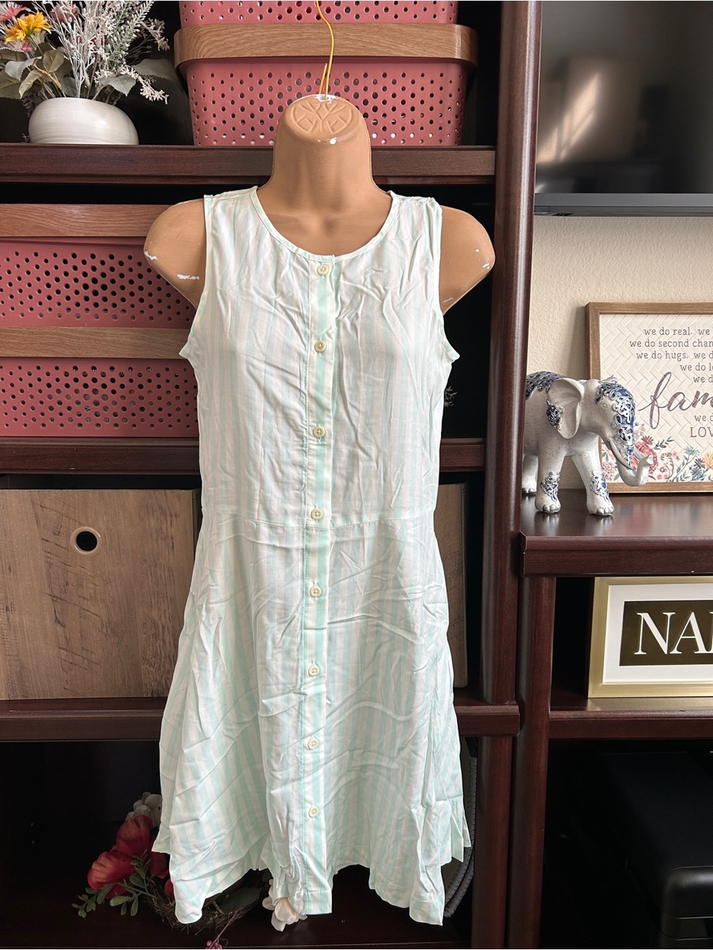 GAP Kids Girls XL (12) Green And White Striped Dress